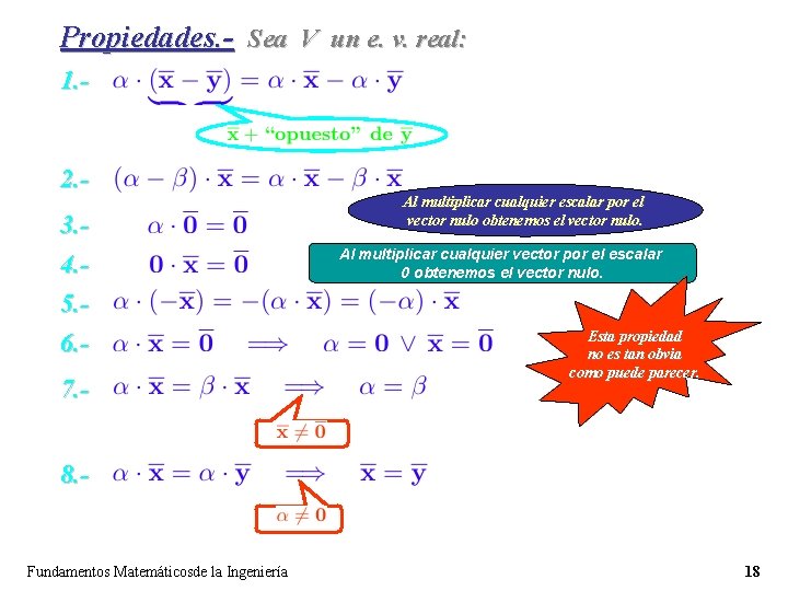 Propiedades. - Sea V un e. v. real: 1. - 2. 3. 4. 5. Propiedades. - Sea V un e. v. real: 1. - 2. 3. 4. 5.