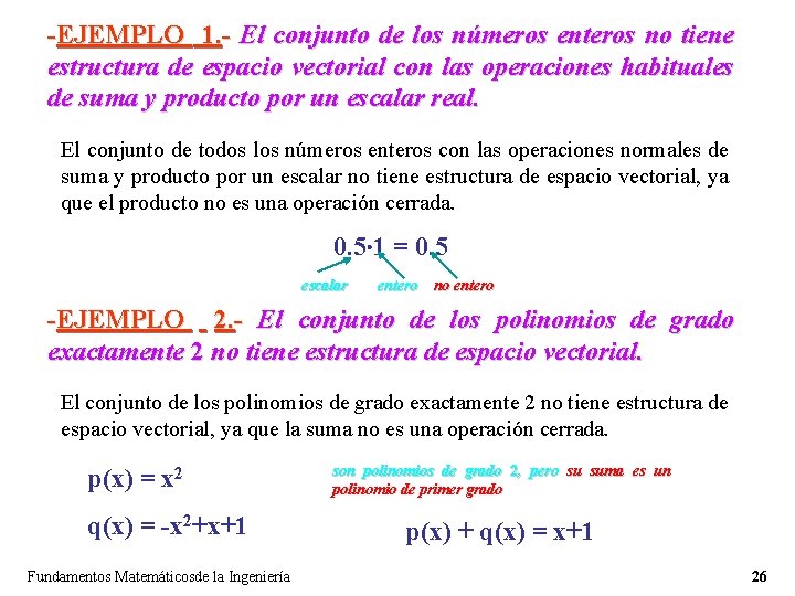 -EJEMPLO 1. - El conjunto de los números enteros no tiene estructura de espacio -EJEMPLO 1. - El conjunto de los números enteros no tiene estructura de espacio