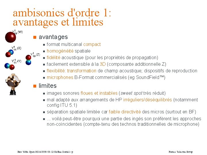 ambisonics d'ordre 1: avantages et limites n avantages n n n n format multicanal