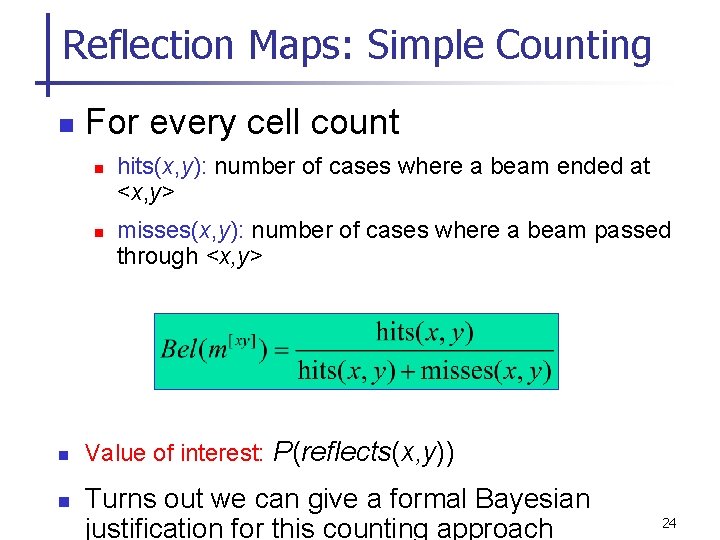 Reflection Maps: Simple Counting n For every cell count n n hits(x, y): number