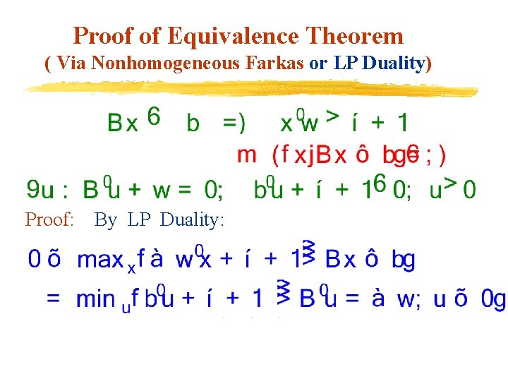 Proof of Equivalence Theorem ( Via Nonhomogeneous Farkas or LP Duality) Proof: By LP