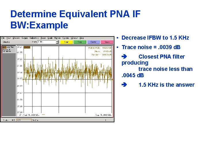 Determine Equivalent PNA IF BW: Example • Decrease IFBW to 1. 5 KHz •