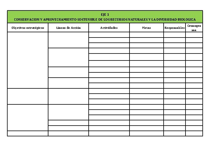 EJE 1 CONSERVACION Y APROVECHAMIENTO SOSTENIBLE DE LOS RECURSOS NATURALES Y LA DIVERSIDAD BIOLOGICA