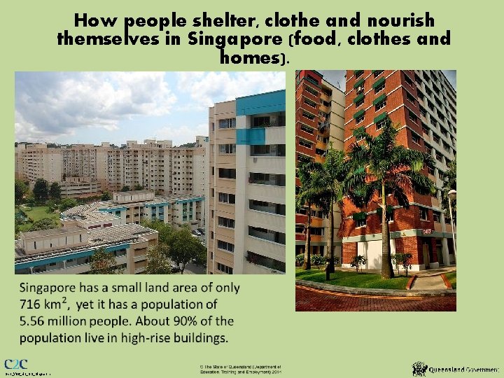 How people shelter, clothe and nourish themselves in Singapore (food, clothes and homes). Geo_Y