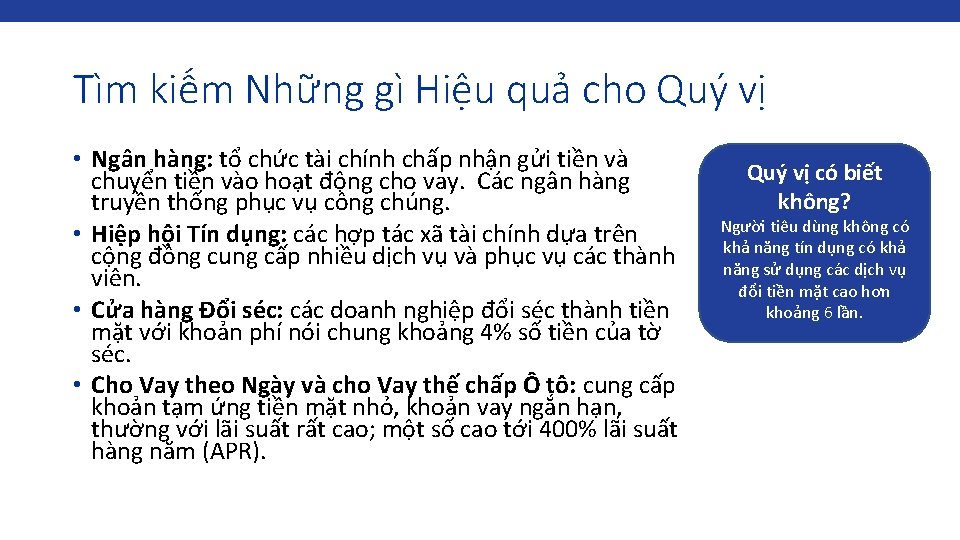 Tìm kiếm Những gì Hiệu quả cho Quý vị • Ngân hàng: tổ chức