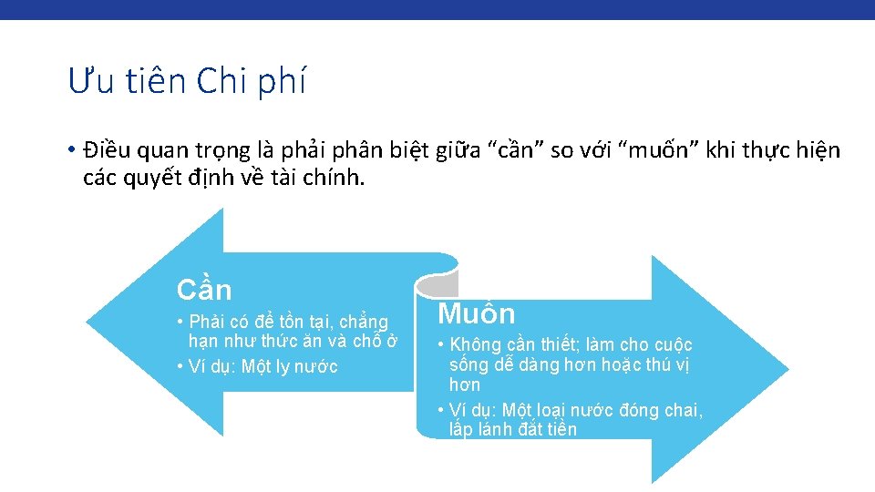 Ưu tiên Chi phí • Điều quan trọng là phải phân biệt giữa “cần”