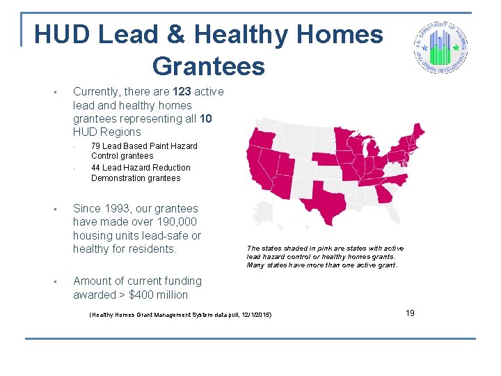 HUD Lead & Healthy Homes Grantees • Currently, there are 123 active lead and