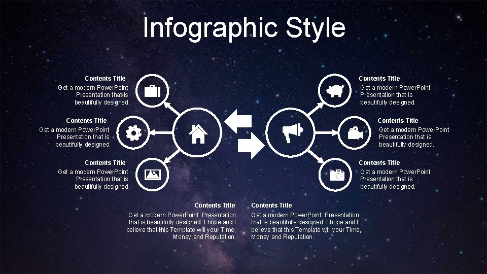 Infographic Style Contents Title Get a modern Power. Point Presentation that is beautifully designed.