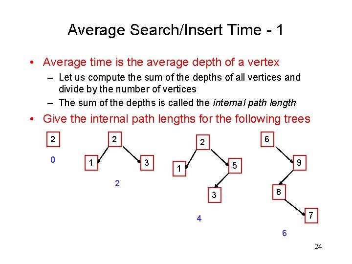 Average Search/Insert Time - 1 • Average time is the average depth of a