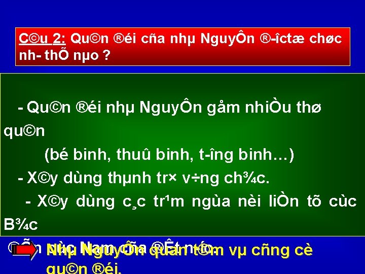 C©u 2: Qu©n ®éi cña nhµ NguyÔn ® îctæ chøc nh thÕ nµo ?