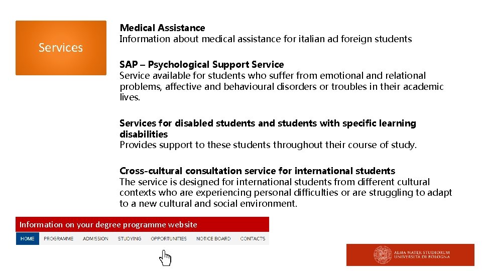 Services Medical Assistance Information about medical assistance for italian ad foreign students SAP –