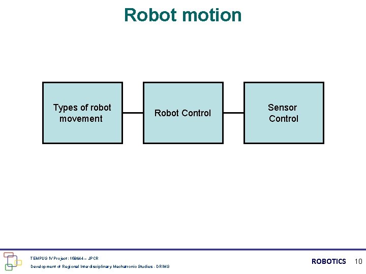 Robot motion Types of robot movement Robot Control TEMPUS IV Project: 158644 – JPCR