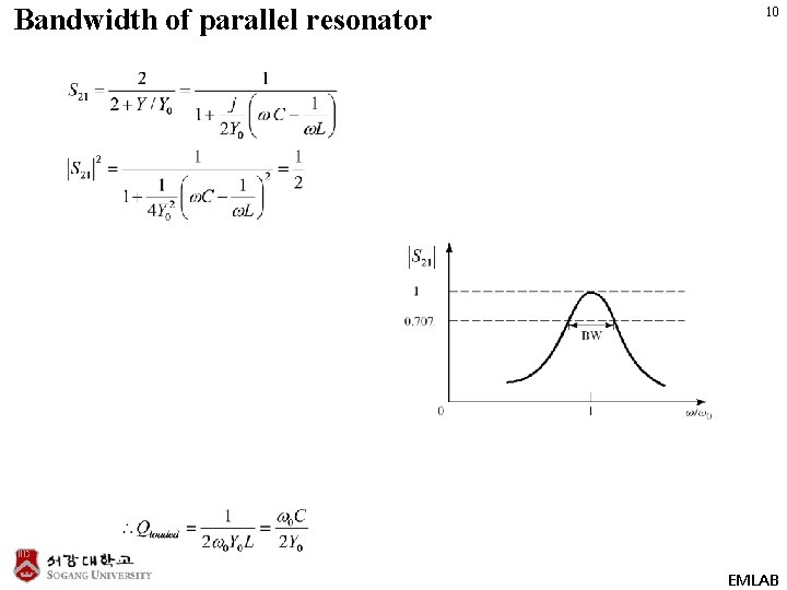 Bandwidth of parallel resonator 10 EMLAB 