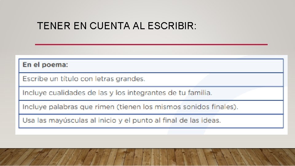 TENER EN CUENTA AL ESCRIBIR: 