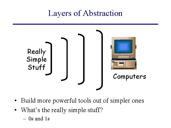 Layers of Abstraction Really Simple Stuff Computers • Build more powerful tools out of