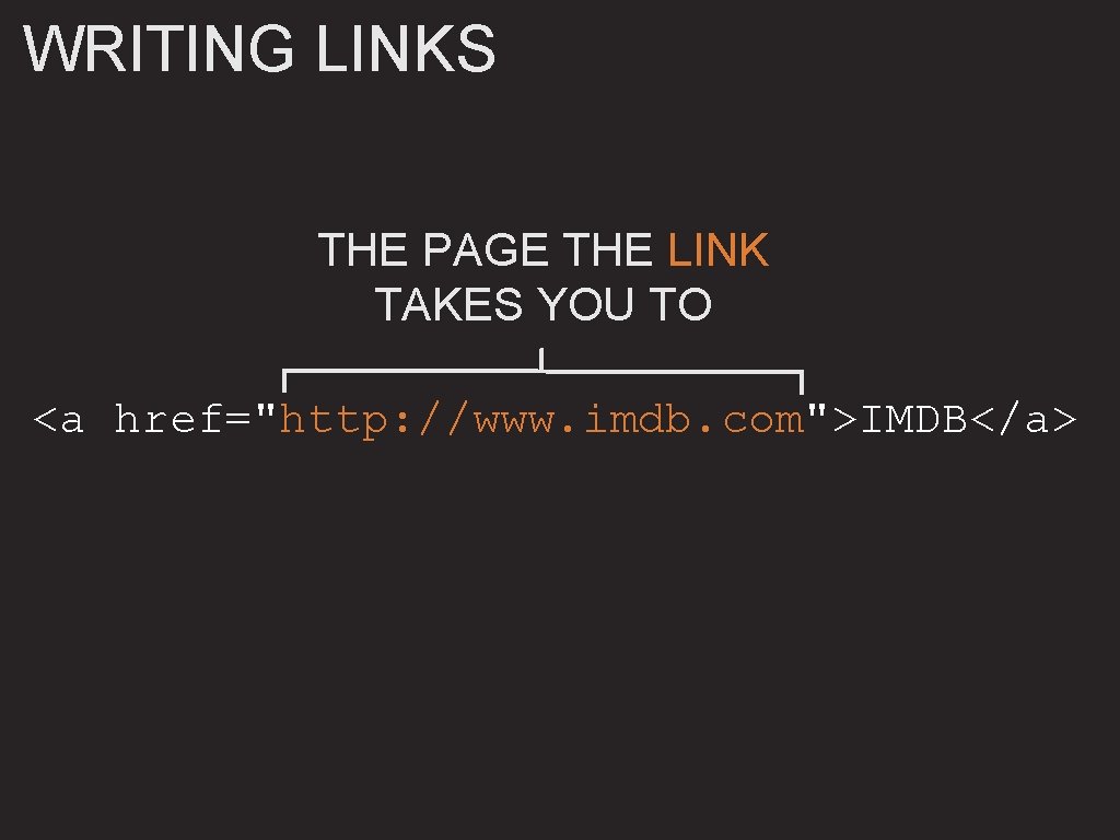 WRITING LINKS THE PAGE THE LINK TAKES YOU TO <a href="http: //www. imdb. com">IMDB</a>