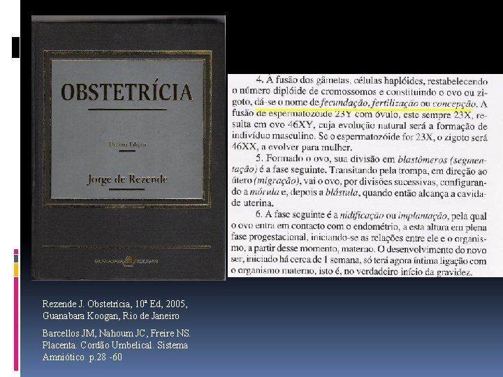 Rezende J. Obstetrícia, 10ª Ed, 2005, Guanabara Koogan, Rio de Janeiro Barcellos JM, Nahoum