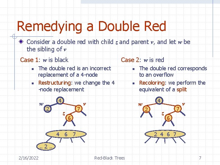 Remedying a Double Red Consider a double red with child z and parent v,