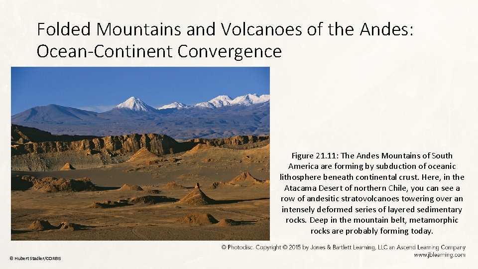 Folded Mountains and Volcanoes of the Andes: Ocean-Continent Convergence Figure 21. 11: The Andes
