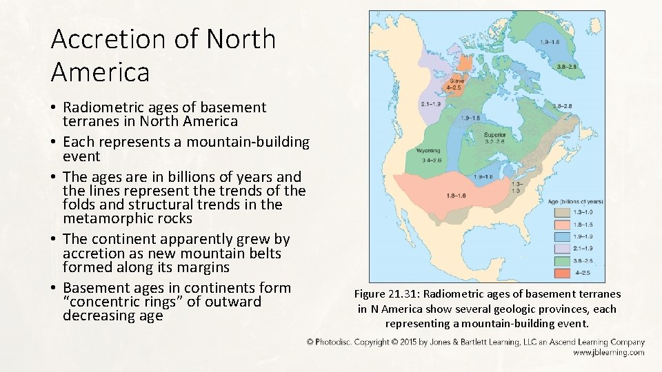 Accretion of North America • Radiometric ages of basement terranes in North America •
