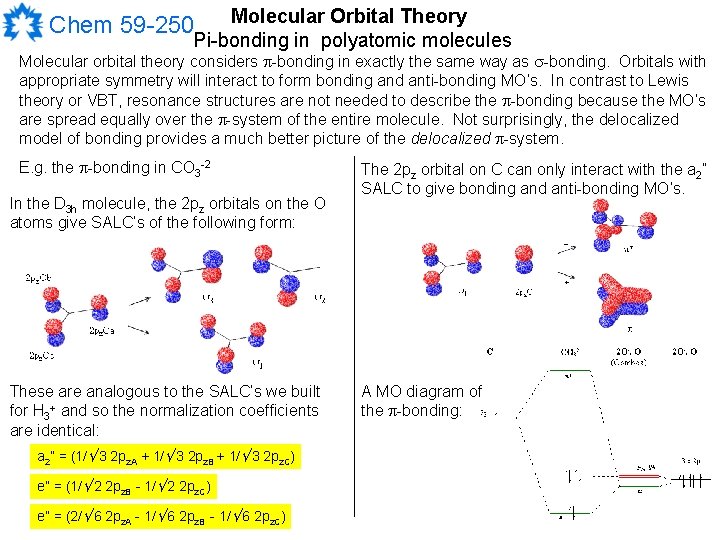Molecular Orbital Theory Pi-bonding in polyatomic molecules Chem 59 -250 Molecular orbital theory considers