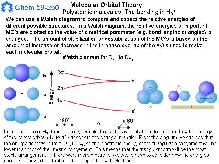Chem 59 -250 Molecular Orbital Theory Polyatomic molecules: The bonding in H 3+ We