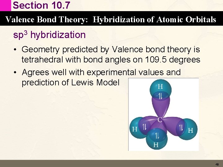 Section 10. 7 Valence Bond Theory: Hybridization of Atomic Orbitals sp 3 hybridization • Section 10. 7 Valence Bond Theory: Hybridization of Atomic Orbitals sp 3 hybridization •