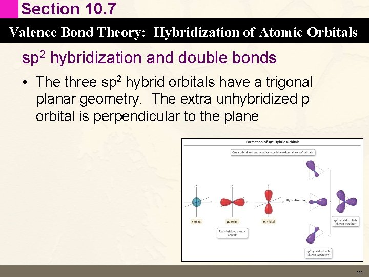Section 10. 7 Valence Bond Theory: Hybridization of Atomic Orbitals sp 2 hybridization and Section 10. 7 Valence Bond Theory: Hybridization of Atomic Orbitals sp 2 hybridization and
