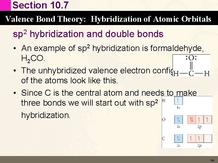 Section 10. 7 Valence Bond Theory: Hybridization of Atomic Orbitals sp 2 hybridization and Section 10. 7 Valence Bond Theory: Hybridization of Atomic Orbitals sp 2 hybridization and