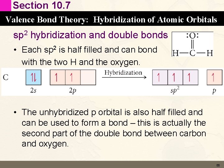 Section 10. 7 Valence Bond Theory: Hybridization of Atomic Orbitals sp 2 hybridization and Section 10. 7 Valence Bond Theory: Hybridization of Atomic Orbitals sp 2 hybridization and