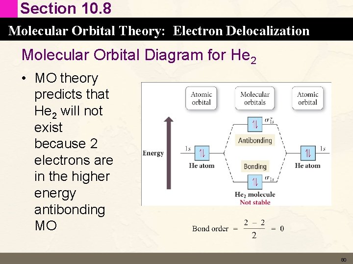 Section 10. 8 Molecular Orbital Theory: Electron Delocalization Molecular Orbital Diagram for He 2 Section 10. 8 Molecular Orbital Theory: Electron Delocalization Molecular Orbital Diagram for He 2