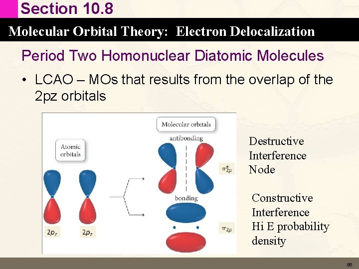 Section 10. 8 Molecular Orbital Theory: Electron Delocalization Period Two Homonuclear Diatomic Molecules • Section 10. 8 Molecular Orbital Theory: Electron Delocalization Period Two Homonuclear Diatomic Molecules •