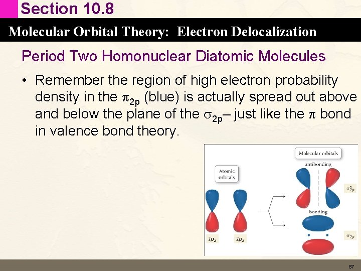 Section 10. 8 Molecular Orbital Theory: Electron Delocalization Period Two Homonuclear Diatomic Molecules • Section 10. 8 Molecular Orbital Theory: Electron Delocalization Period Two Homonuclear Diatomic Molecules •