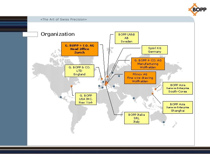 Organization BOPP Utildi AB Sweden G. BOPP + CO. AG Head Office Zurich G.