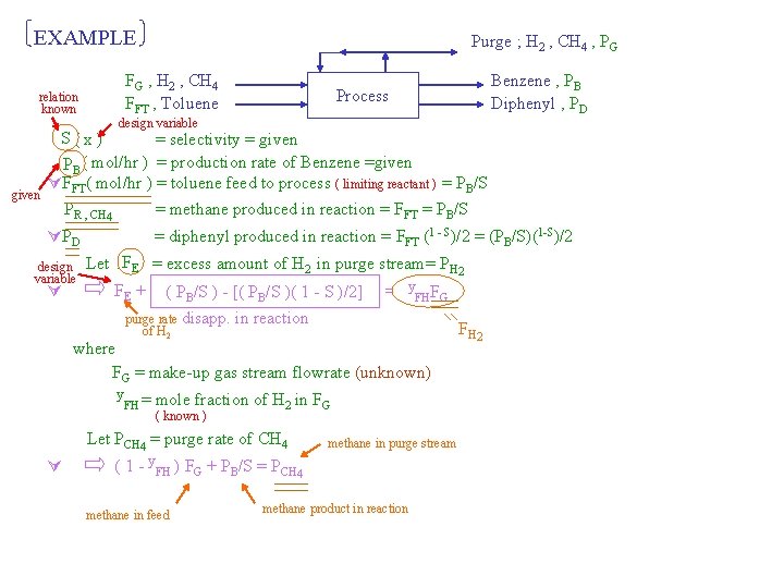 EXAMPLE relation known given Purge ; H 2 , CH 4 , PG FG EXAMPLE relation known given Purge ; H 2 , CH 4 , PG FG