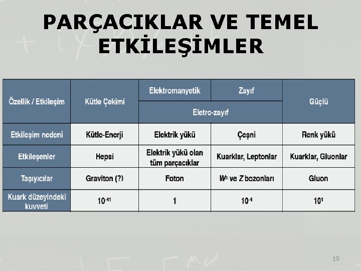 PARÇACIKLAR VE TEMEL ETKİLEŞİMLER 19 