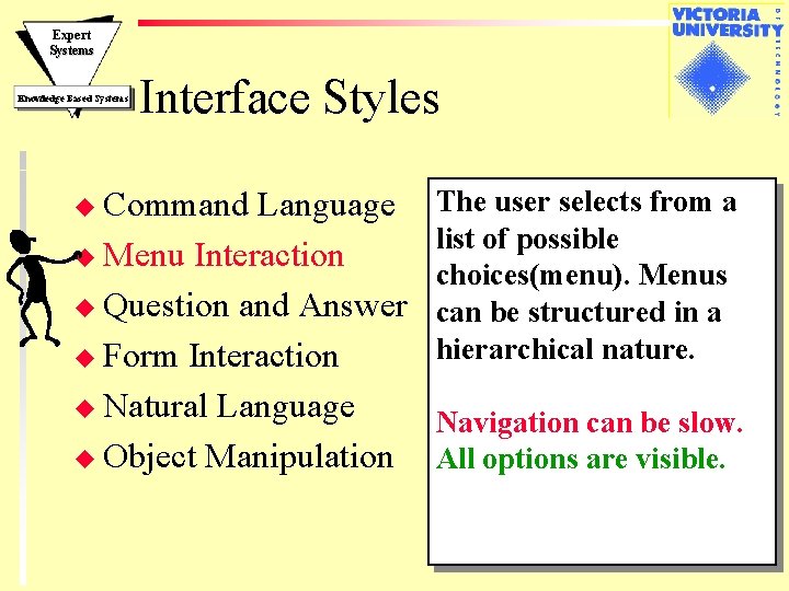 Expert Systems Knowledge Based Systems Interface Styles u Command Language u Menu Interaction u