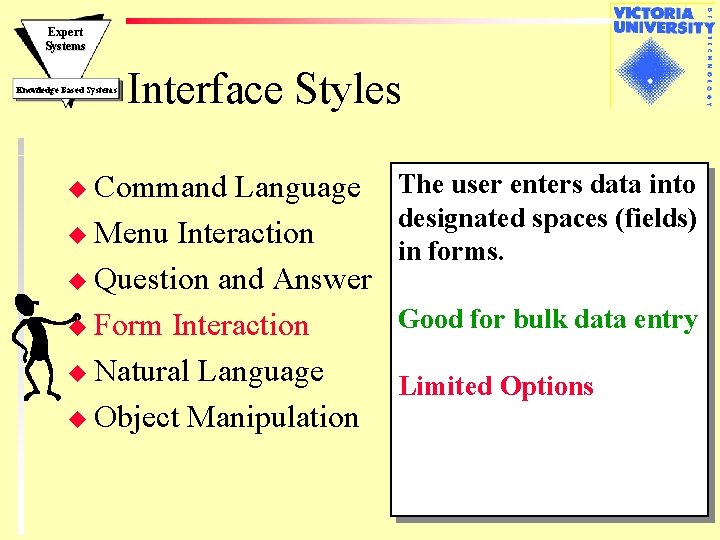 Expert Systems Knowledge Based Systems Interface Styles u Command Language u Menu Interaction u