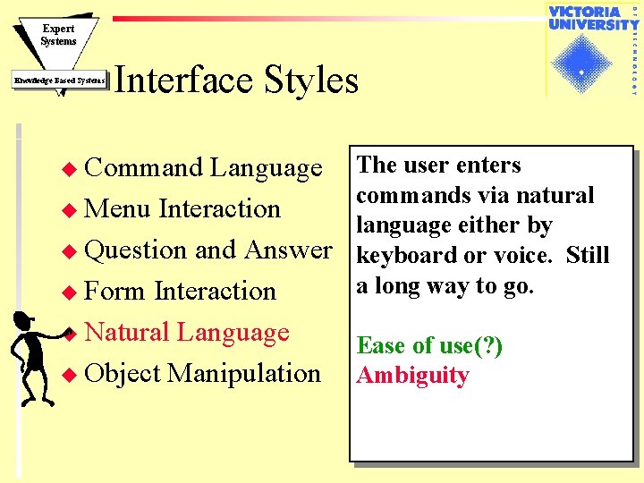 Expert Systems Knowledge Based Systems Interface Styles u Command Language u Menu Interaction u