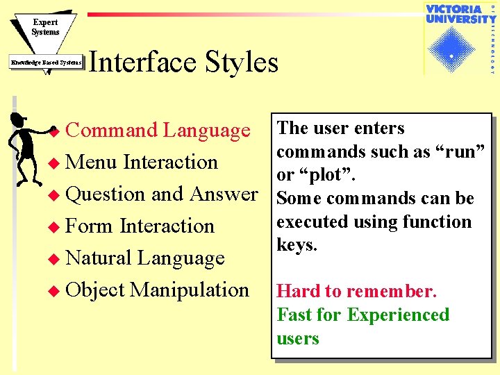 Expert Systems Knowledge Based Systems Interface Styles u Command Language u Menu Interaction u