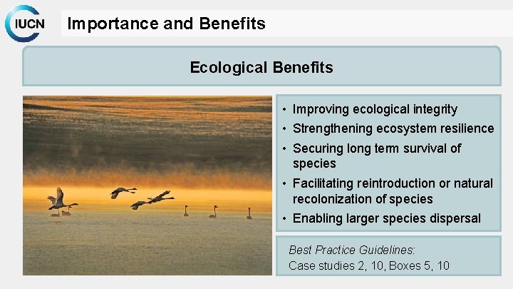 Importance and Benefits Ecological Benefits • Improving ecological integrity • Strengthening ecosystem resilience •