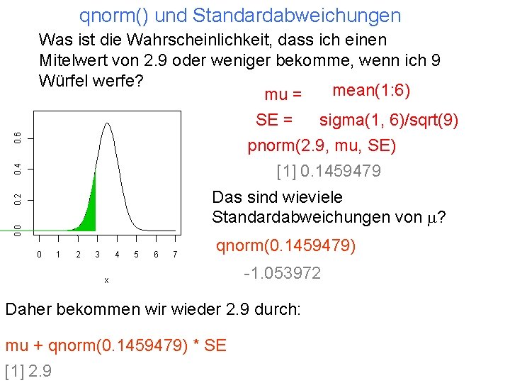 qnorm() und Standardabweichungen Was ist die Wahrscheinlichkeit, dass ich einen Mitelwert von 2. 9