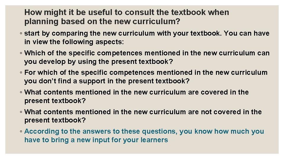 How might it be useful to consult the textbook when planning based on the