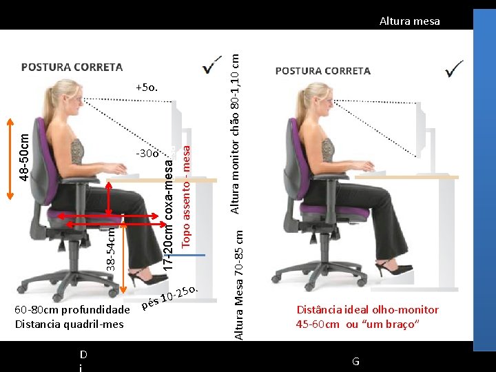 Altura mesa Mul 70 -74 cm Hom 74 -78 cm +5 o. 17 -20