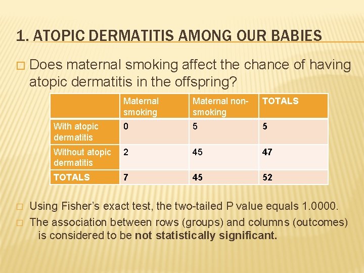 1. ATOPIC DERMATITIS AMONG OUR BABIES � � � Does maternal smoking affect the