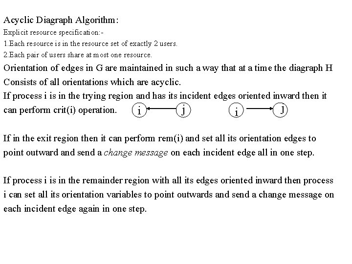 Acyclic Diagraph Algorithm: Explicit resource specification: 1. Each resource is in the resource set