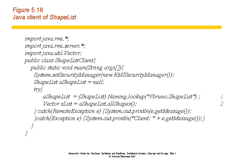 Figure 5. 16 Java client of Shape. List import java. rmi. *; import java.