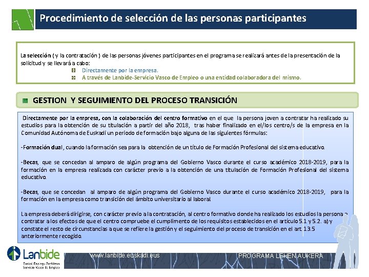 Procedimiento de selección de las personas participantes La selección ( y la contratación )