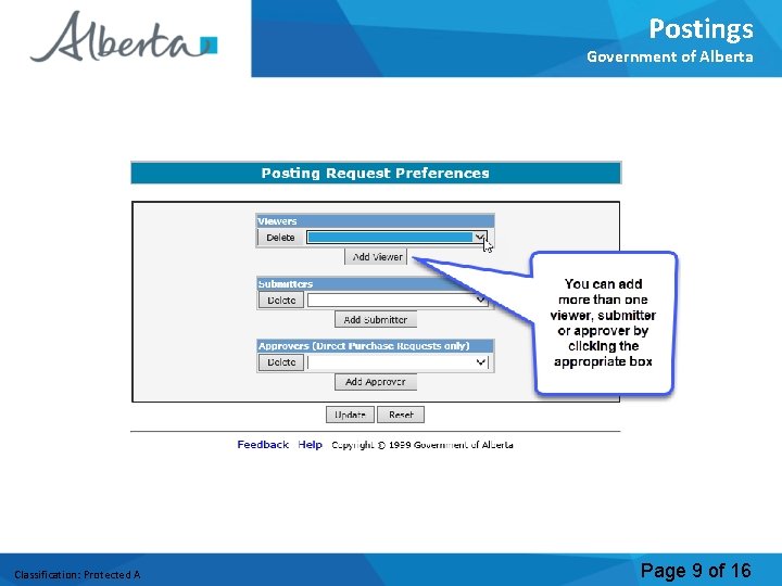 Postings Government of Alberta Classification: Protected A Page 9 of 16 