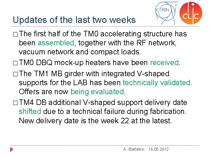 Updates of the last two weeks � The first half of the TM 0